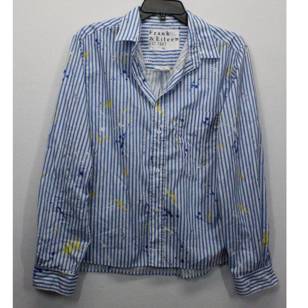 Frank & Eileen XL Silvie paint splatter stripe button-up shirt Blue